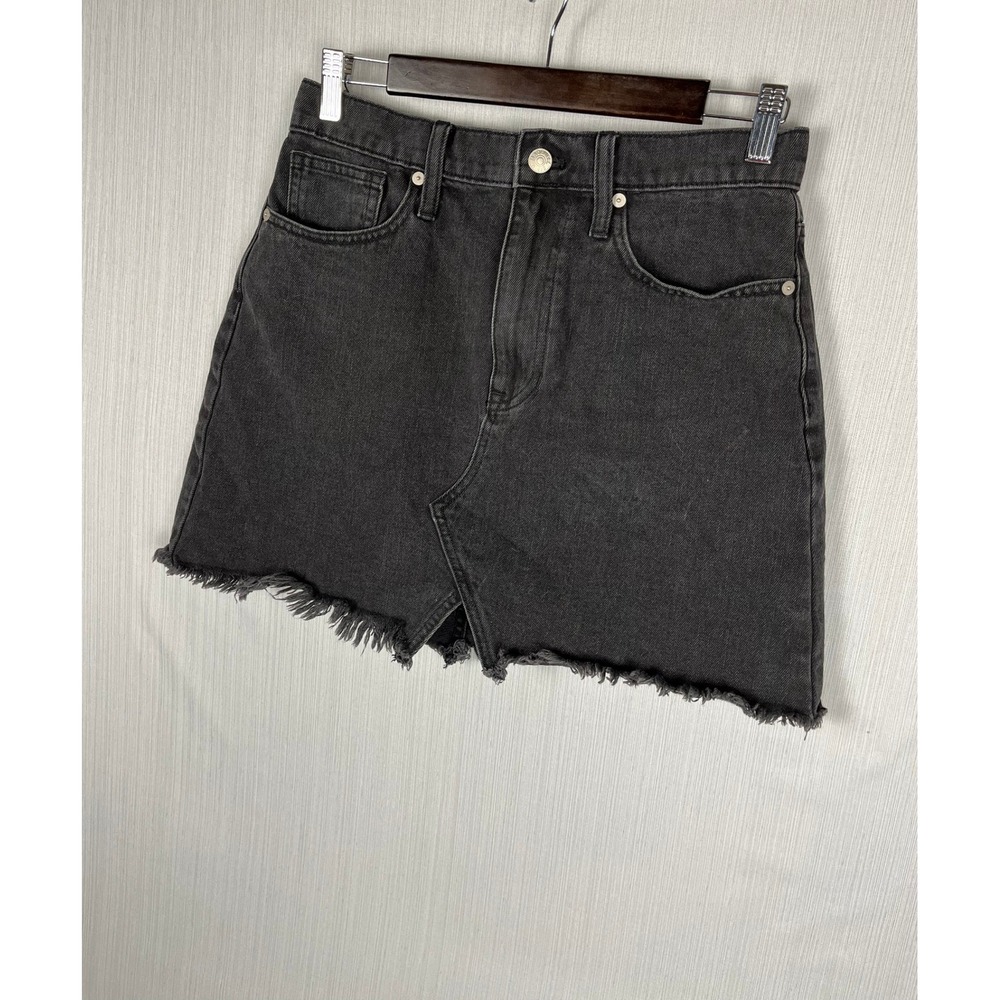 Madewell Denim‎ Skirt Womens 28 Black Mini Raw Hem High Rise Lunar Wash Black